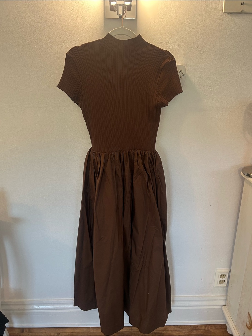 En Saison Brown Ribbed-Bodice Mixed Media Maxi Dress - Picture 4 of 6
